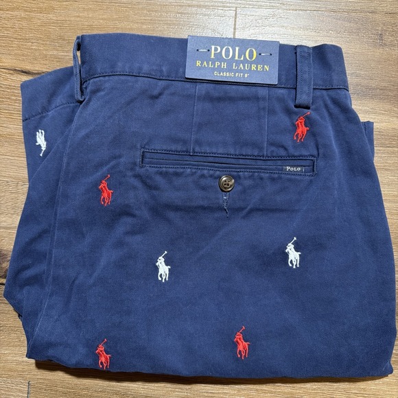 Polo Ralph Lauren Other - NWT Polo Ralph Lauren Men's 34 Navy All Over Pony Classic Fit 9" Shorts Navy Red